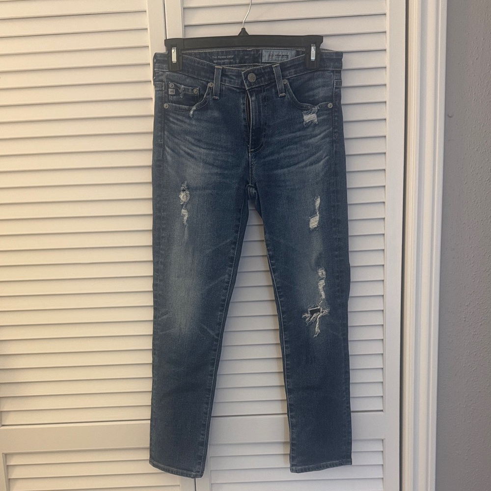 AG Prima Cropped Mid-rise Cigarette Jeans, Distressed- 26